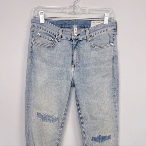 Rag & Bone Ankle Skinny Jeans in Lynn Holes 28 Chewed Hem Patchwork Light Wash - Picture 6 of 16